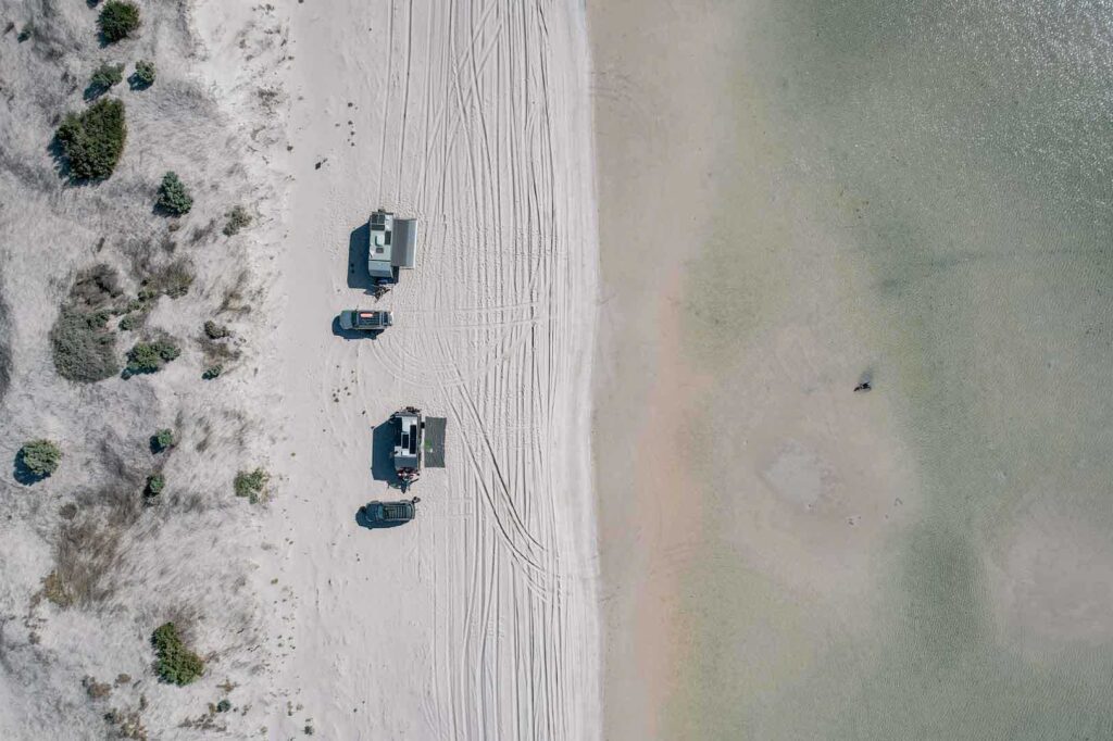 Perlubie Beach South Australia wild beach camping drone shot blue water white sand