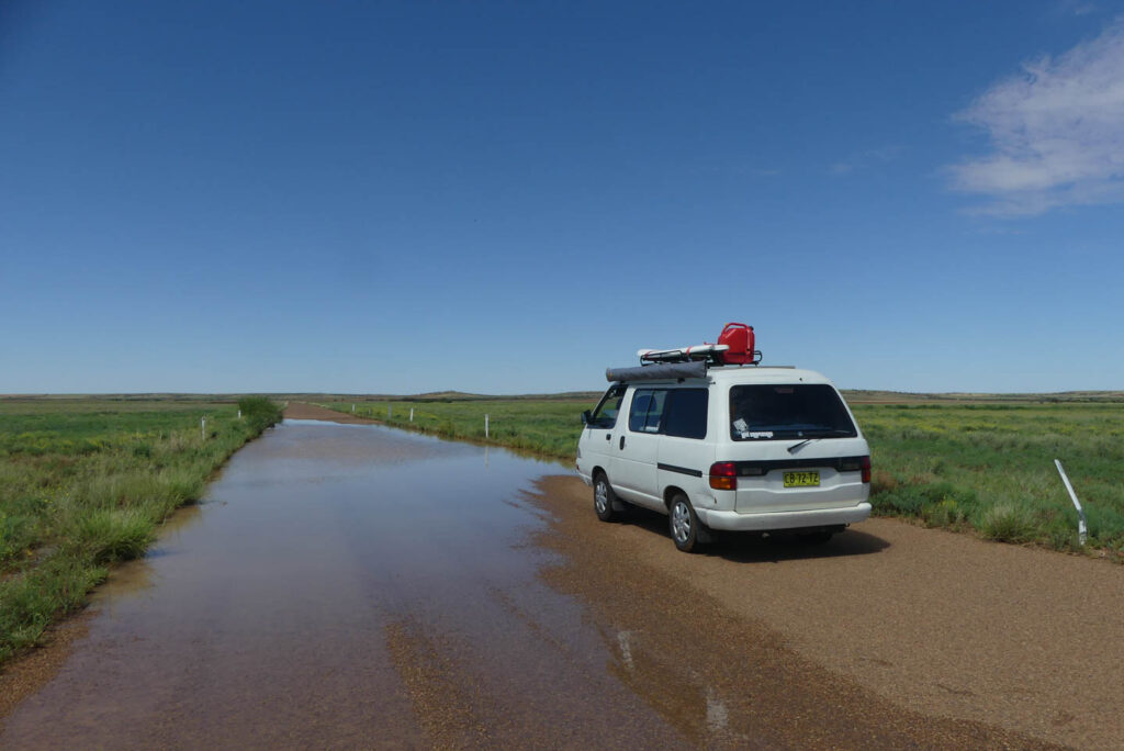 perfect camping weather Australia outback road capervan